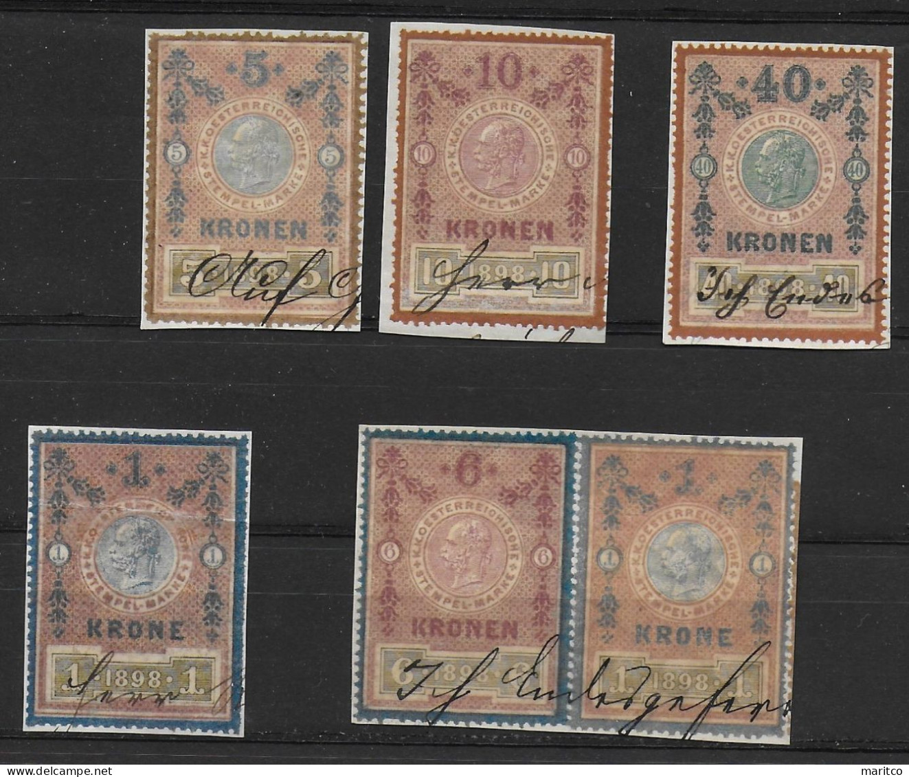 Österreich Lot Stempelmarken 1898 Fiscal Revenue Stamps - Fiscaux
