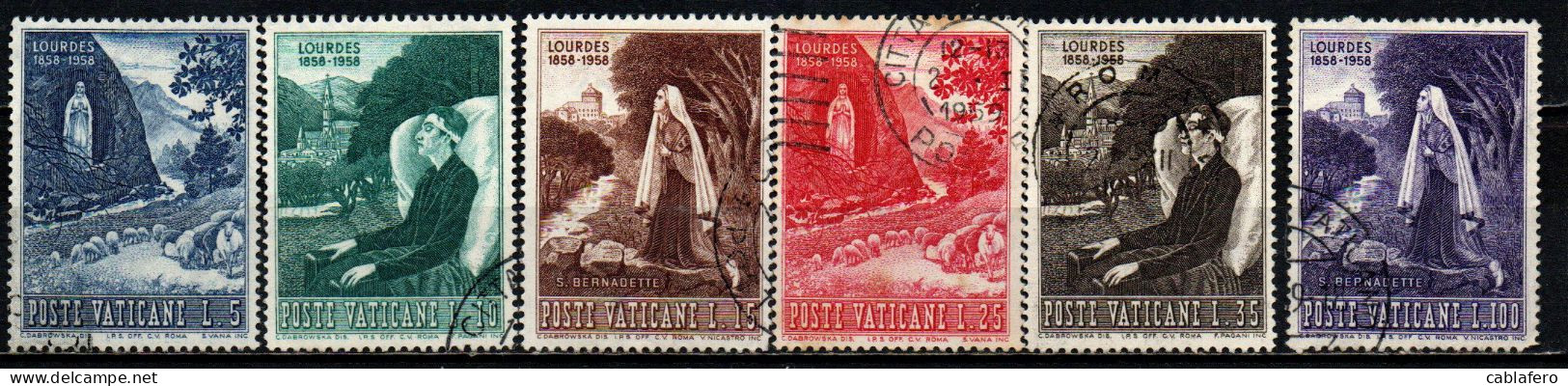 VATICANO - 1958 - LOURDES - CENTENARIO DELLA PRIMA APPARIZIONE DELLA MADONNA - USATI - Oblitérés