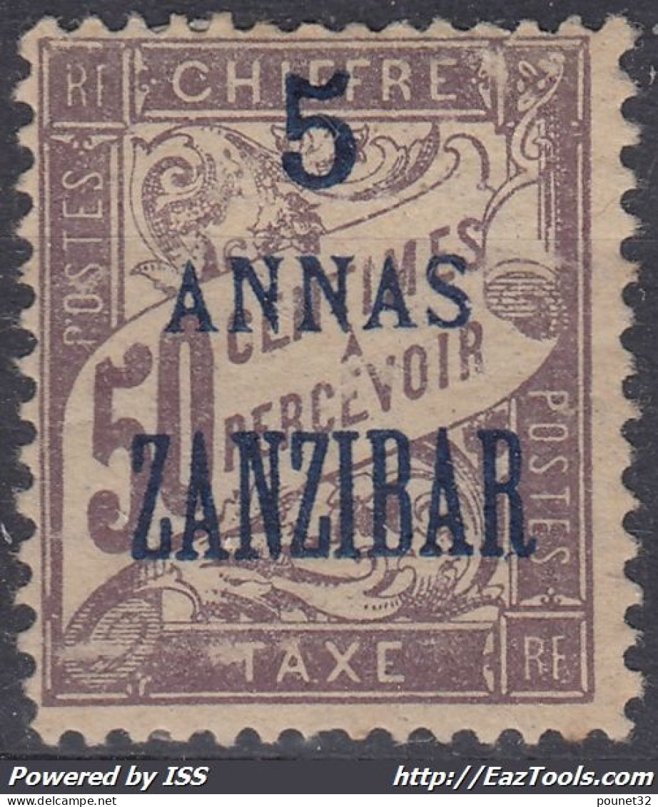 TIMBRE ZANZIBAR TAXE 5 ANNAS N° 5 NEUF * GOMME AVEC CHARNIERE FORTE - Unused Stamps