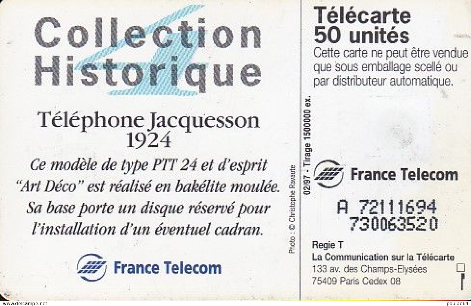 F718  02/1997 - JACQUESSON - 50 SO3 - (verso : N° Deux Lignes) (tirage 150000000 Ex) (recto Impression Du N° De Série) - 1997