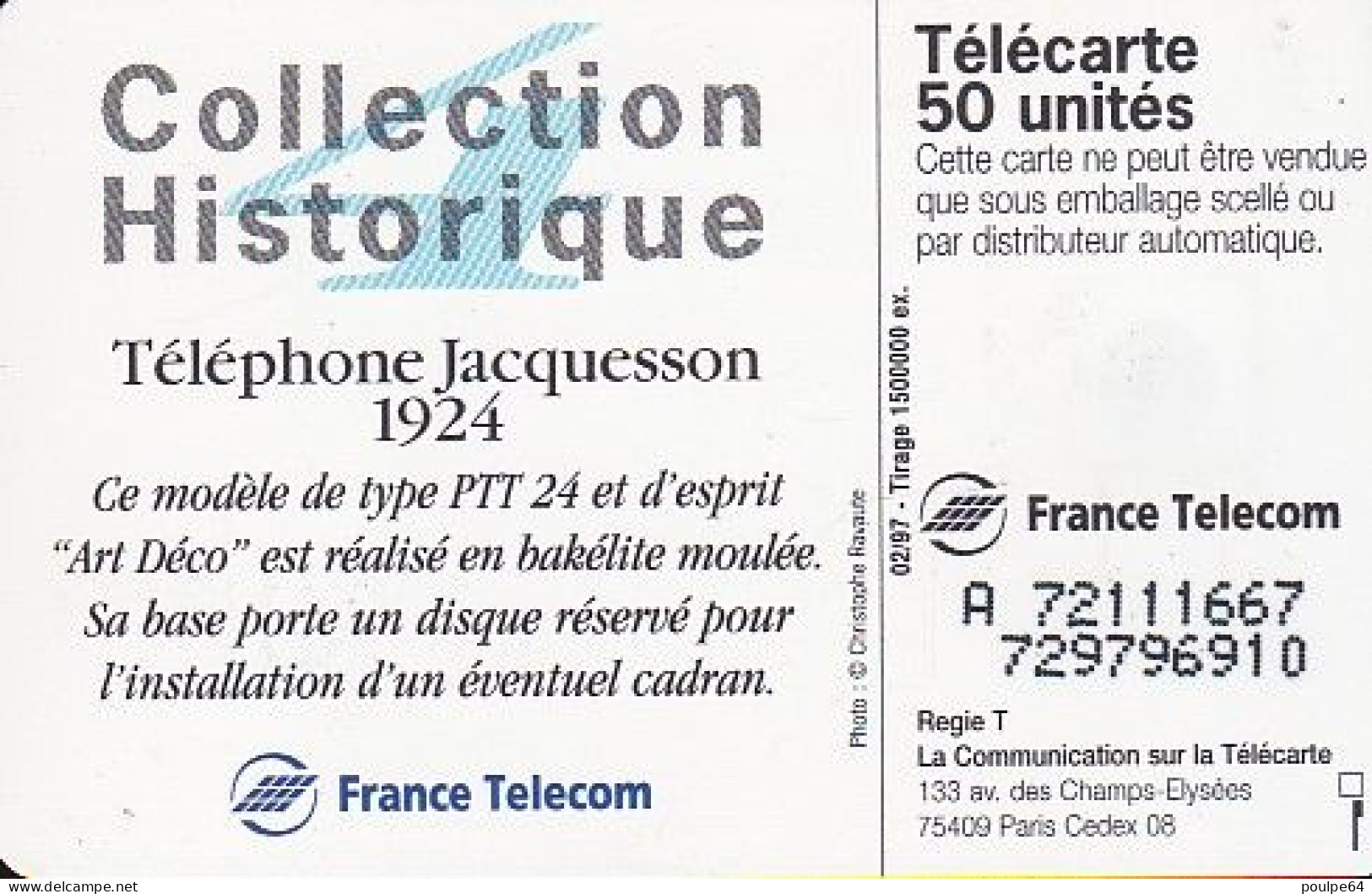 F718  02/1997 - JACQUESSON - 50 SO3 - (verso : N° Deux Lignes Vers La Droite) (tirage 150000000 Ex) - 1997