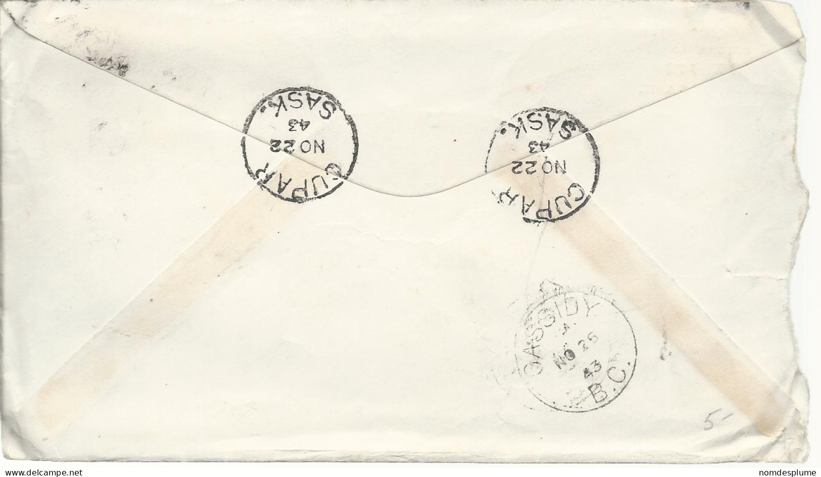 24462) Canada Cupar Postmark Cancel 1943 Registered  - Aangetekend