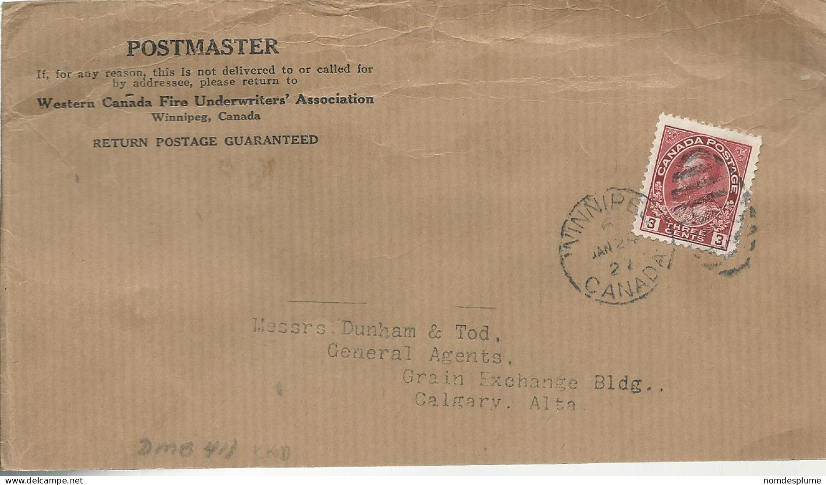 24469) Canada Winnipeg Postmark Cancel 1927 Duplex  DMB 411 - Cartas & Documentos