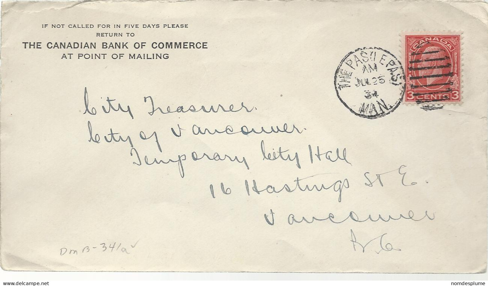 24473) Canada The Pas Postmark Cancel 1934 Duplex  DMB 341A - Briefe U. Dokumente
