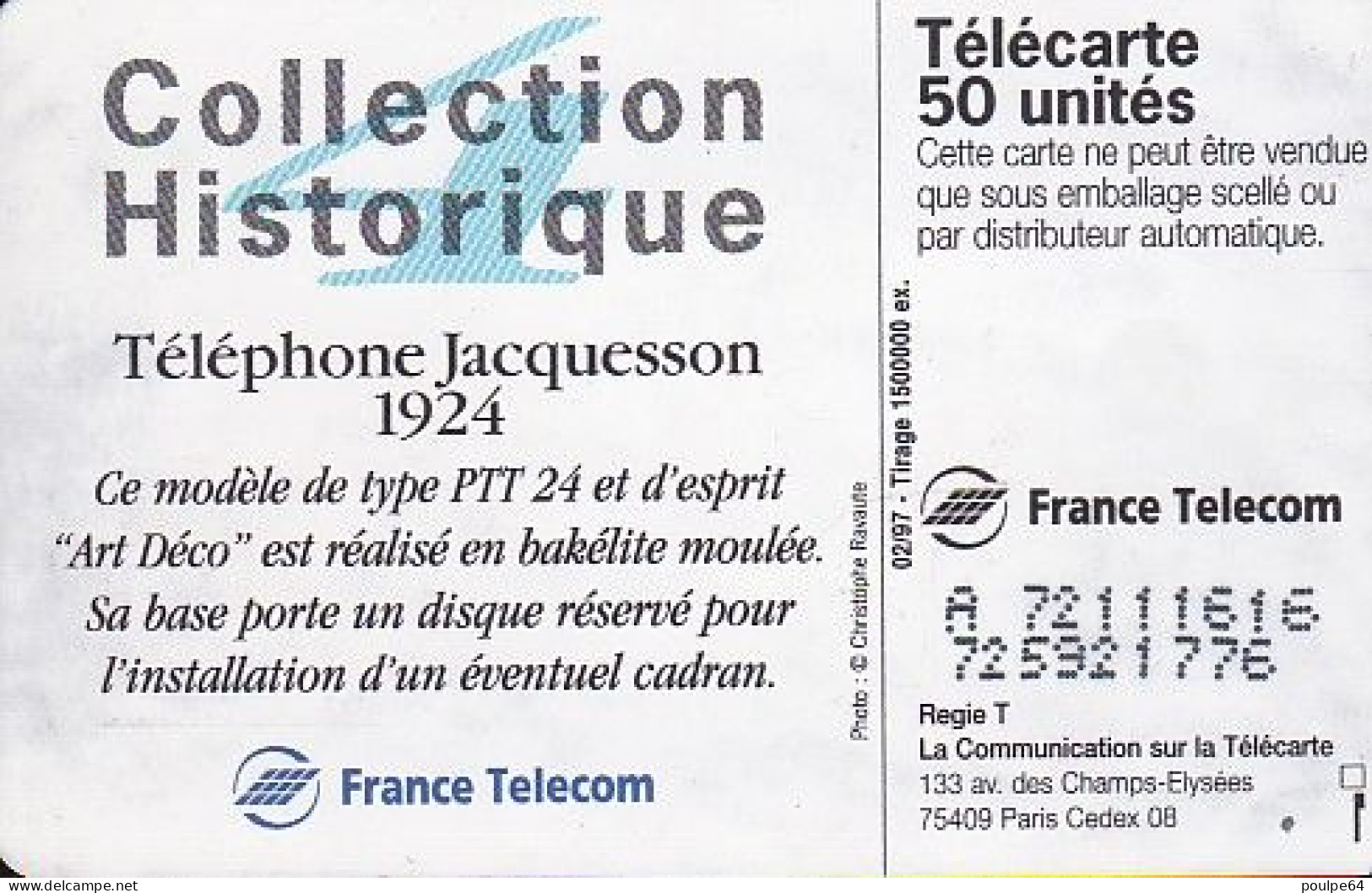 F718  02/1997 - JACQUESSON - 50 SO3 - (verso : N° Impacts Deux Lignes Vers La Gauche) (tirage 150000000 Ex) - 1997