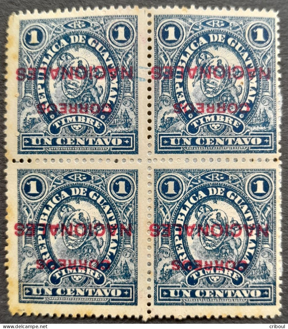 Guatemala 1898 Fiscal Revenue Armoirie Arms Erreur Error Surcharge Renversée Inverted Overprint Yvert 91 * MH Adhérences - Fehldrucke