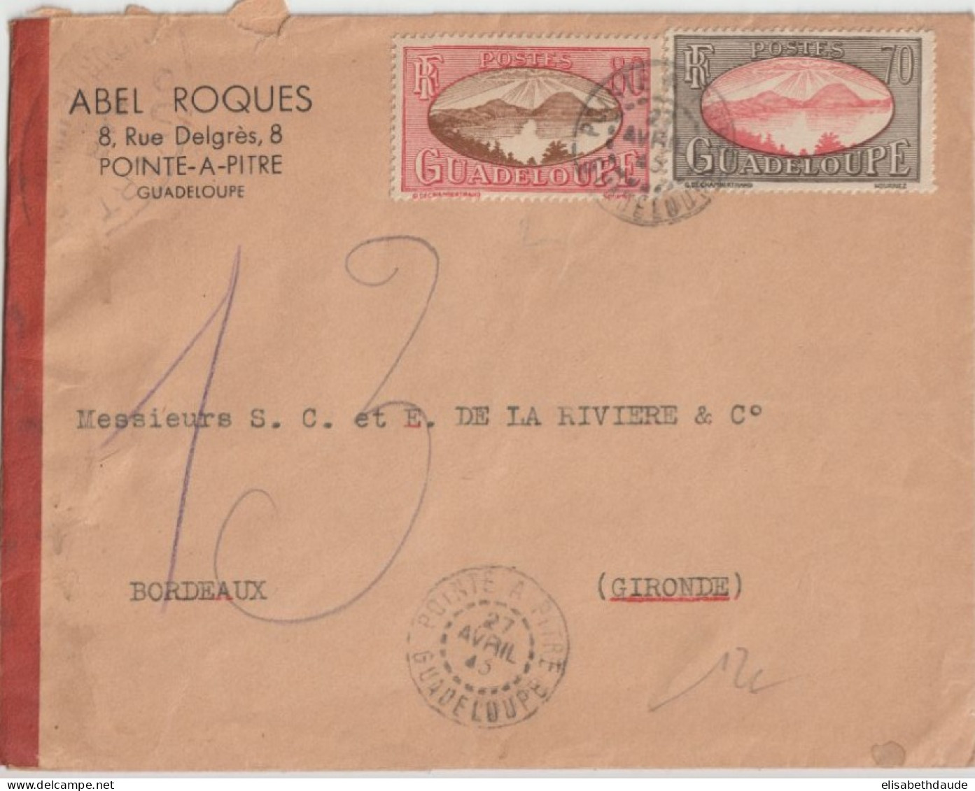 1945 - GUADELOUPE - ENVELOPPE Avec CENSURE De POINTE A PITRE => BORDEAUX - Storia Postale