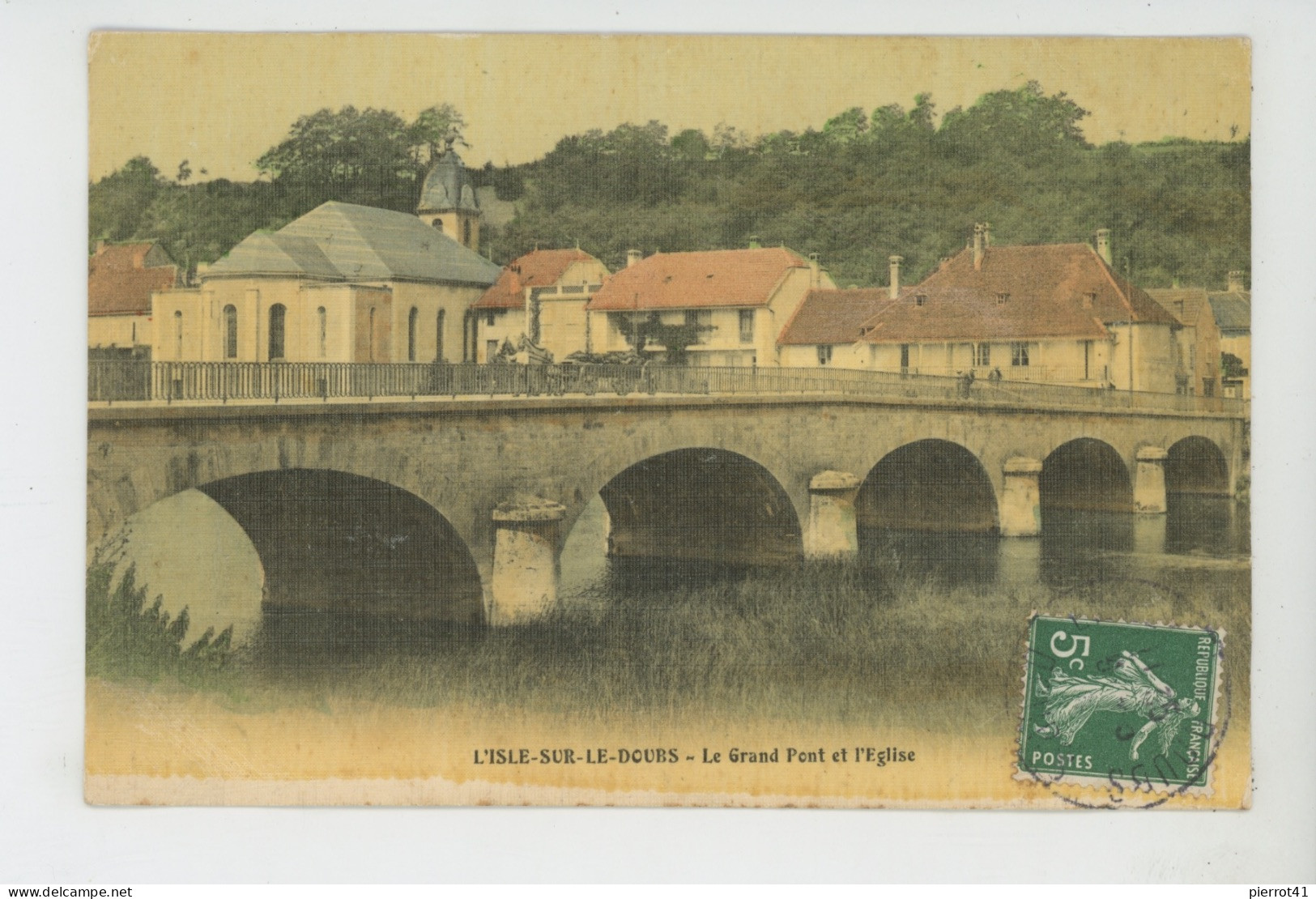 L'ISLE SUR LE DOUBS - Le Grand Pont Et L'Eglise (belle Carte Toilée) - Isle Sur Le Doubs