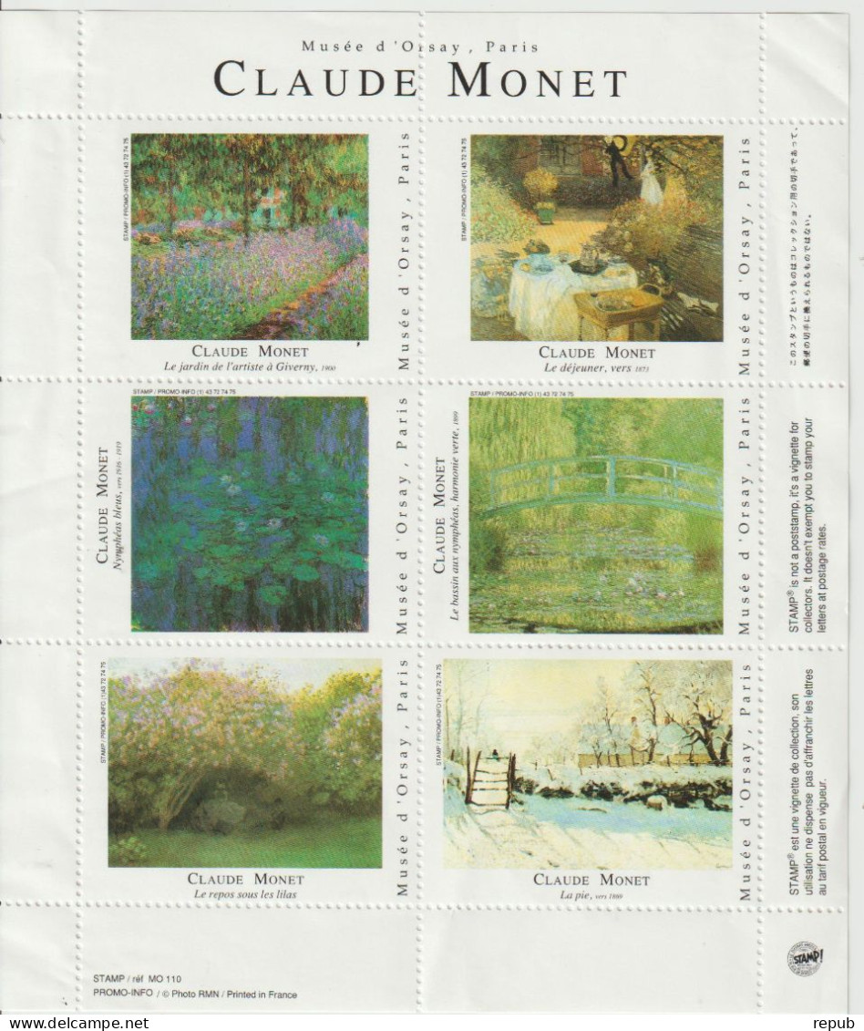 France Feuillet De 6 Vignettes Musée D'Orsay C Monet Paris Neuves ** - Turismo (Viñetas)