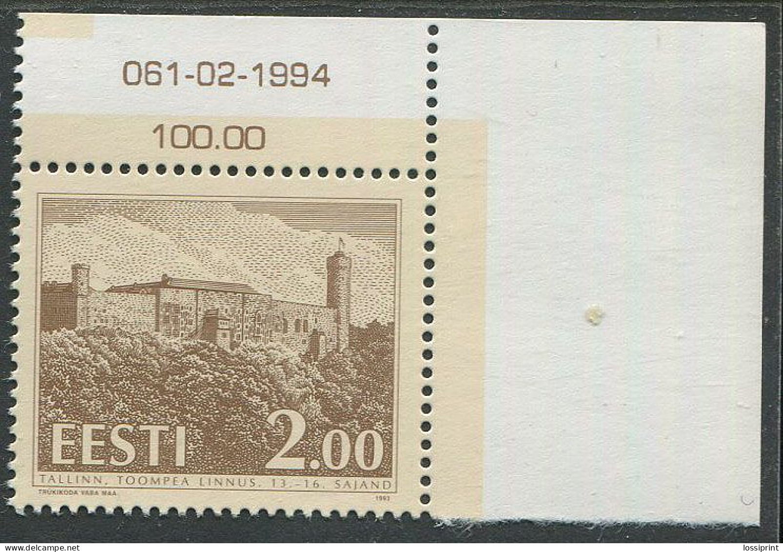 Estonia:Unused Stamp Toompea Castle II Issue, Corner!, 1994, MNH - Estonie