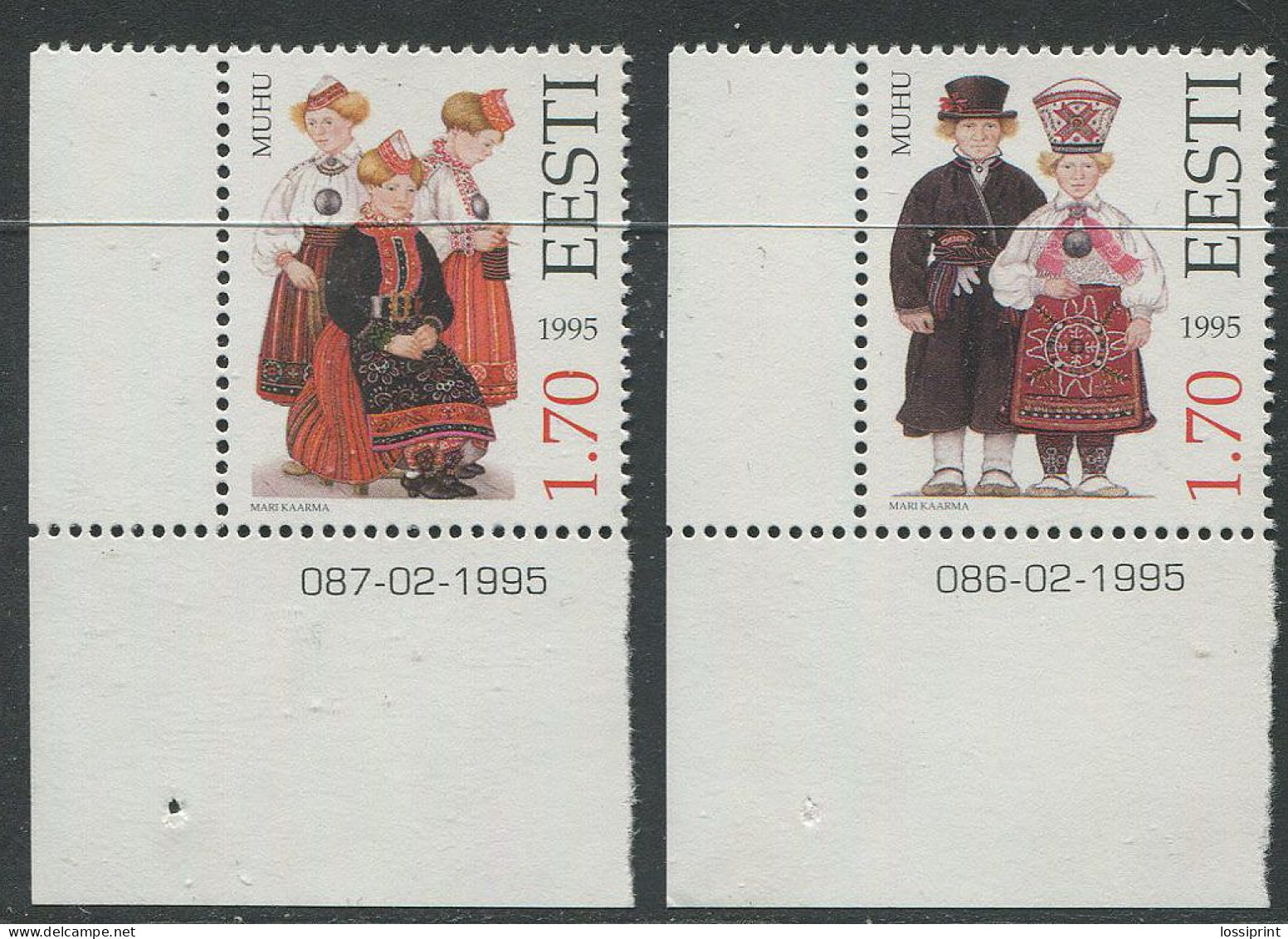 Estonia:Unused Stamps National Costumes, Muhu, Corners, 1995, MNH - Estonie