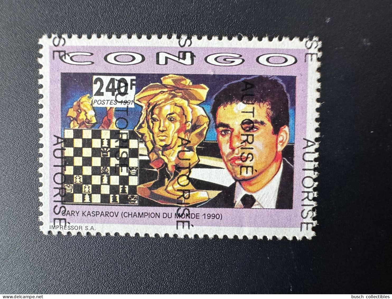 Congo 1998 Mi. 1287A YT 1076L Surchargé Overprint AUTORISE Echecs Chess Schach Gary Kasparov - Scacchi