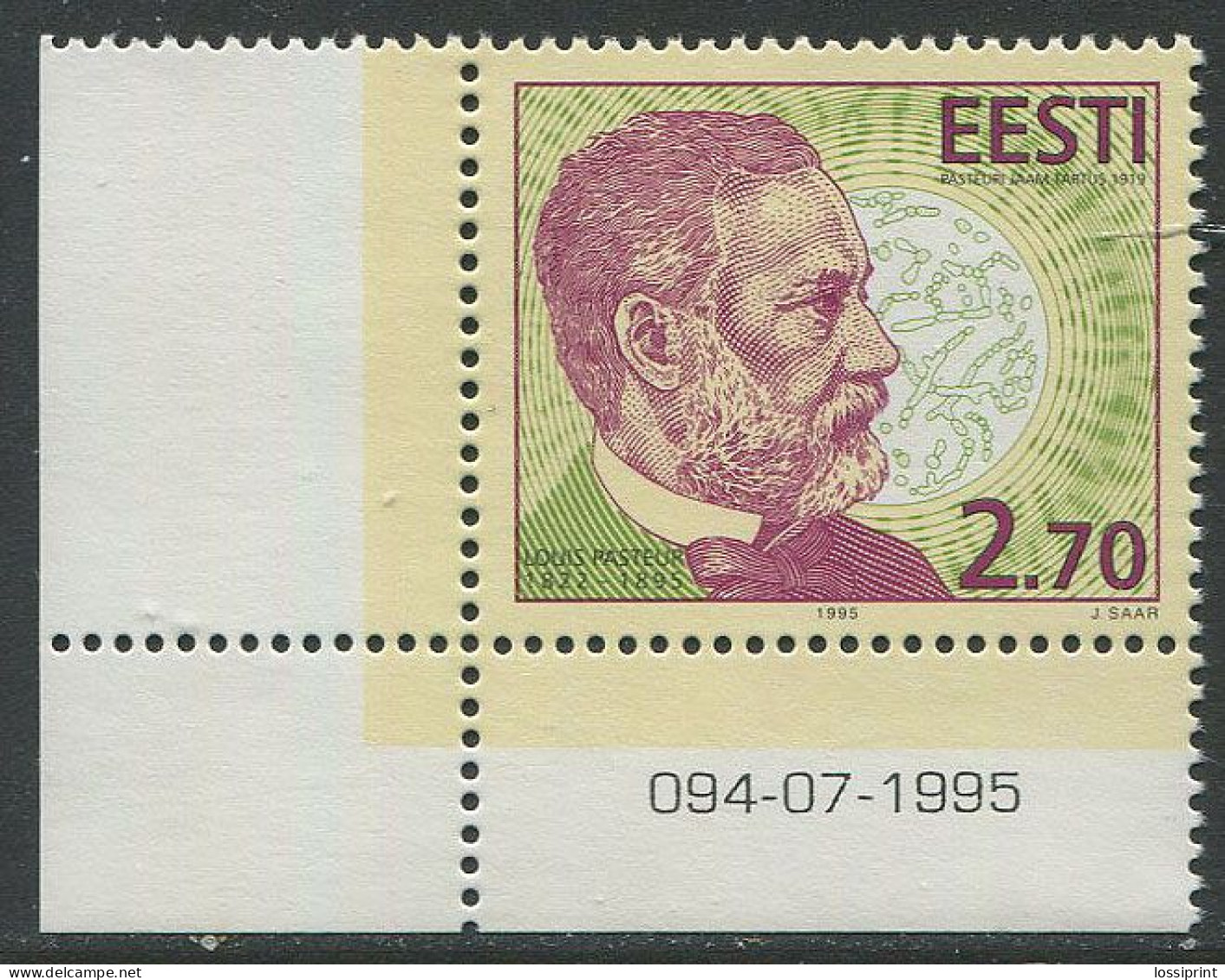 Estonia:Unused Stamp Louis Pasteur, Corner, 1995, MNH - Estonie