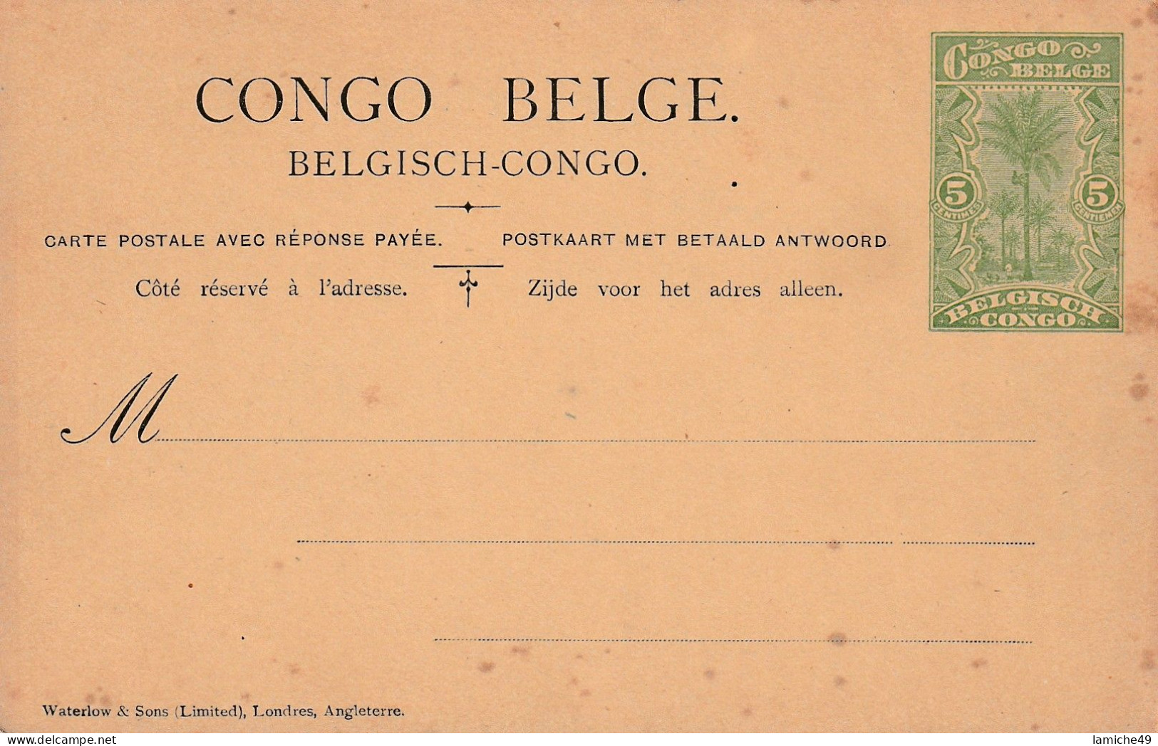 Belgische Congo Belge EP Postwaardestuk Entier Postal Ganzsache 5 C - Belgisch-Kongo