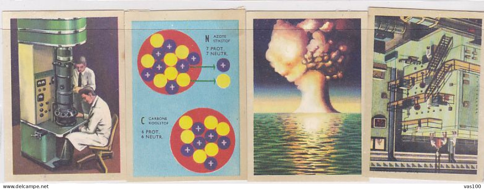 TRADE CARDS, CHOCOLATE, JACQUES, SCIENCE- ATOM ENERGY, NUCLEAR BOMB, 4X - Jacques