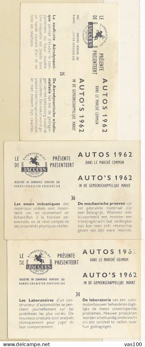 TRADE CARDS, CHOCOLATE, JACQUES, CARS OF 1962 PRODUCTION, 3X - Jacques