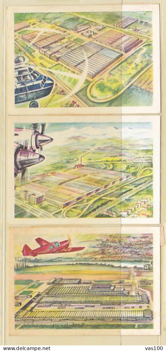 TRADE CARDS, CHOCOLATE, JACQUES, CARS OF 1962 CAR FACTORIES PANORAMAS, PLANE, HELICOPTER, 3X - Jacques