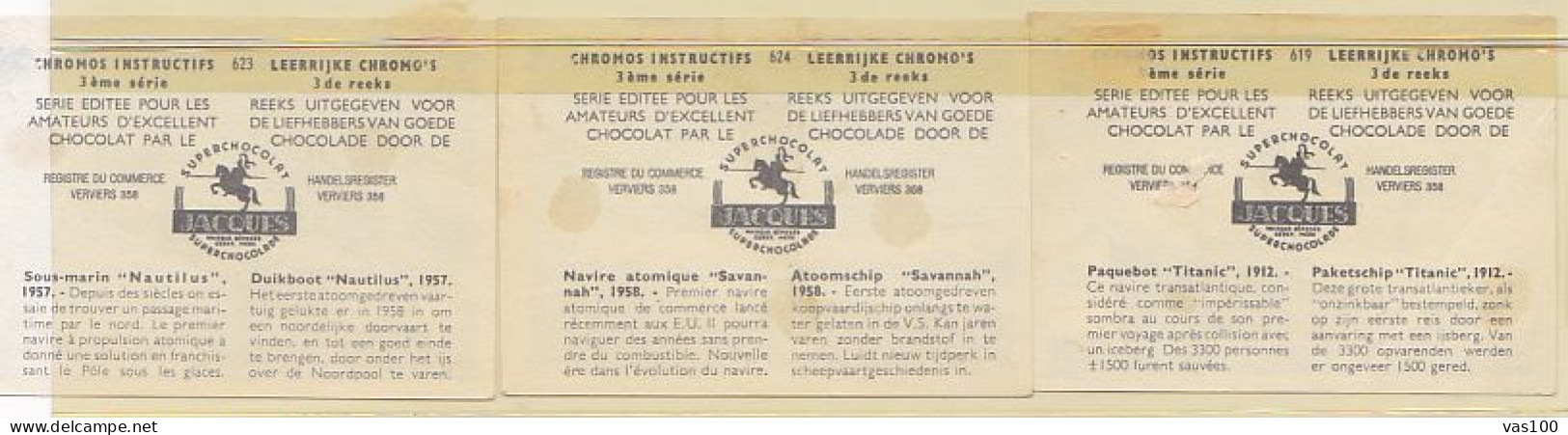 TRADE CARDS, CHOCOLATE, JACQUES, SHIPS, 3X - Jacques