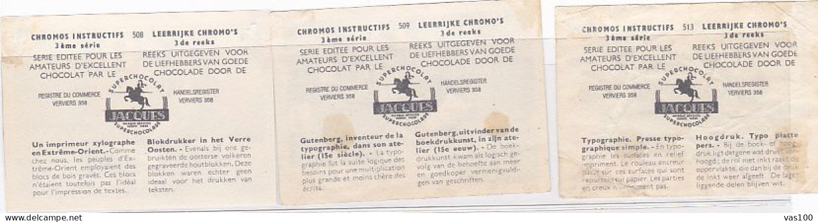 TRADE CARDS, CHOCOLATE, JACQUES, PRINTING HISTORY, 3X - Jacques