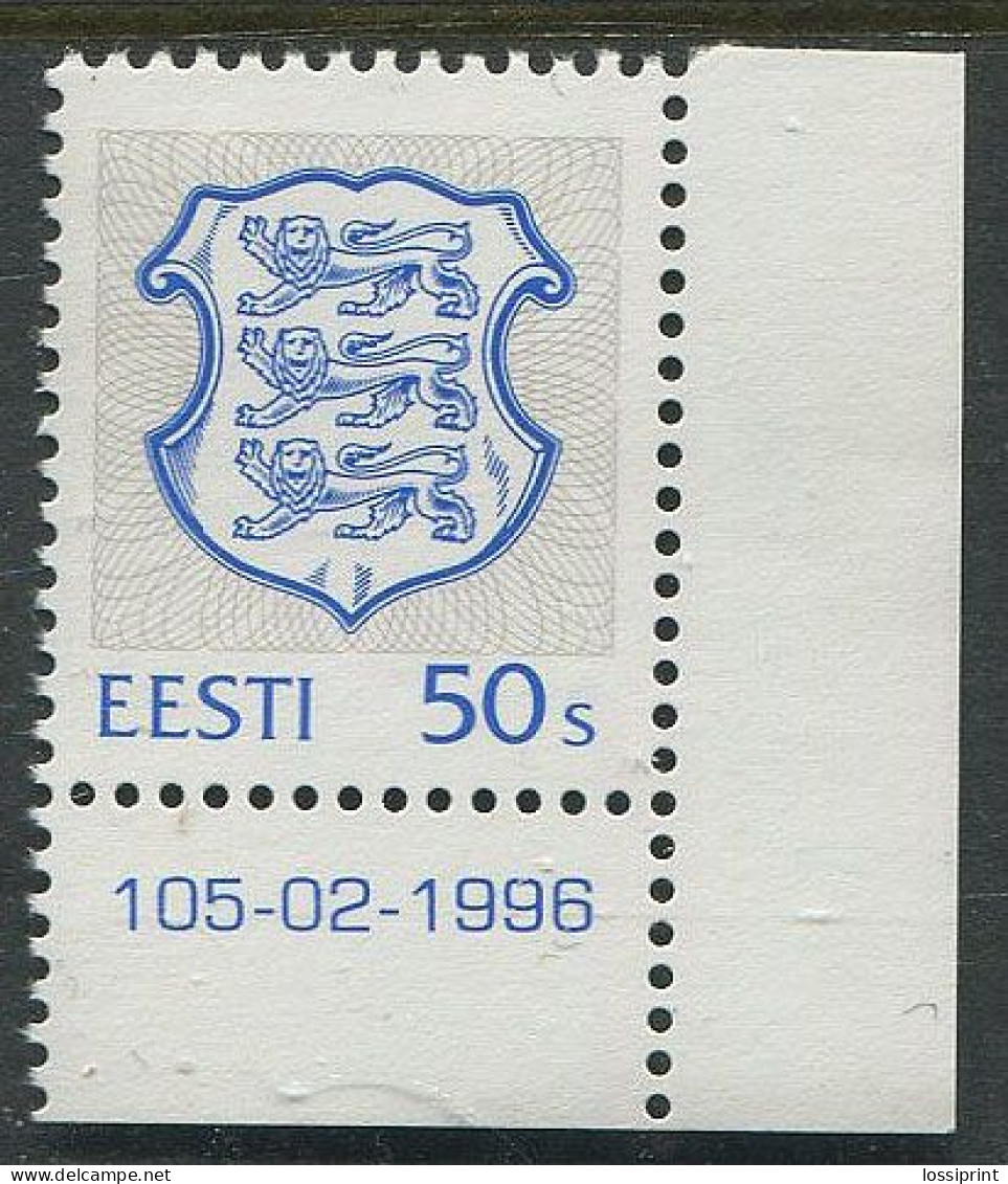 Estonia:Unused Stamp Coat Of Arm 50 Cents III Issue, Corner!, 1996, MNH - Estonie