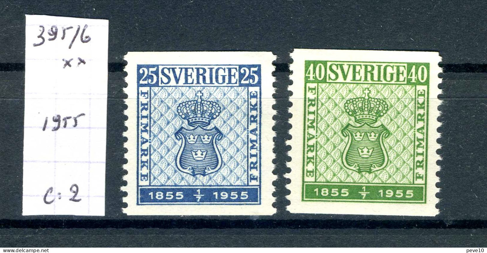 Suède  N° 395/6 Xx    Centenaire Du Timbre - Unused Stamps