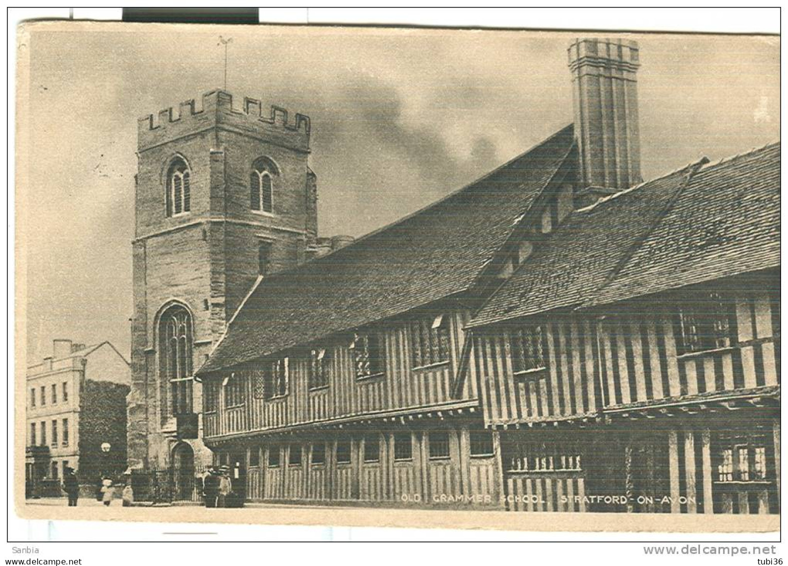 Grammar School, Stratford-on-Avon, POSTCARD, BLACK WHITE, USED, DESTINATION FRANCE SMALL SIZE 9 X 14, - Stratford Upon Avon