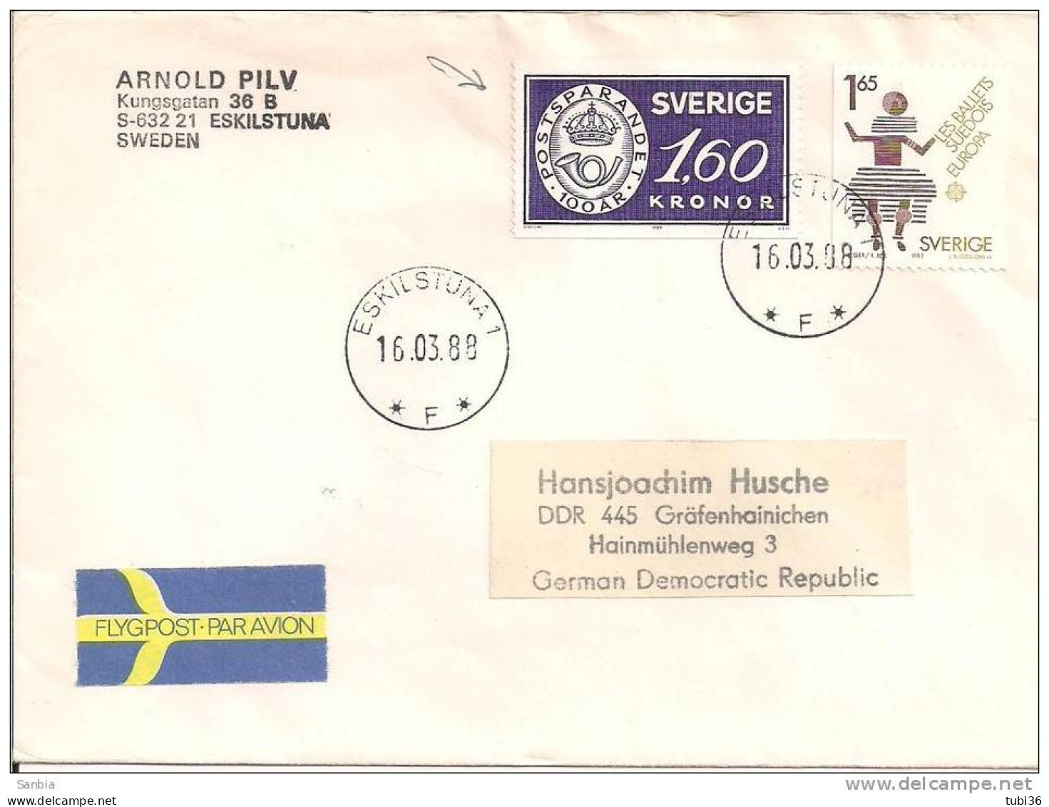 AIRMAIL LETTER, USED FOR DDR 1988, - Storia Postale