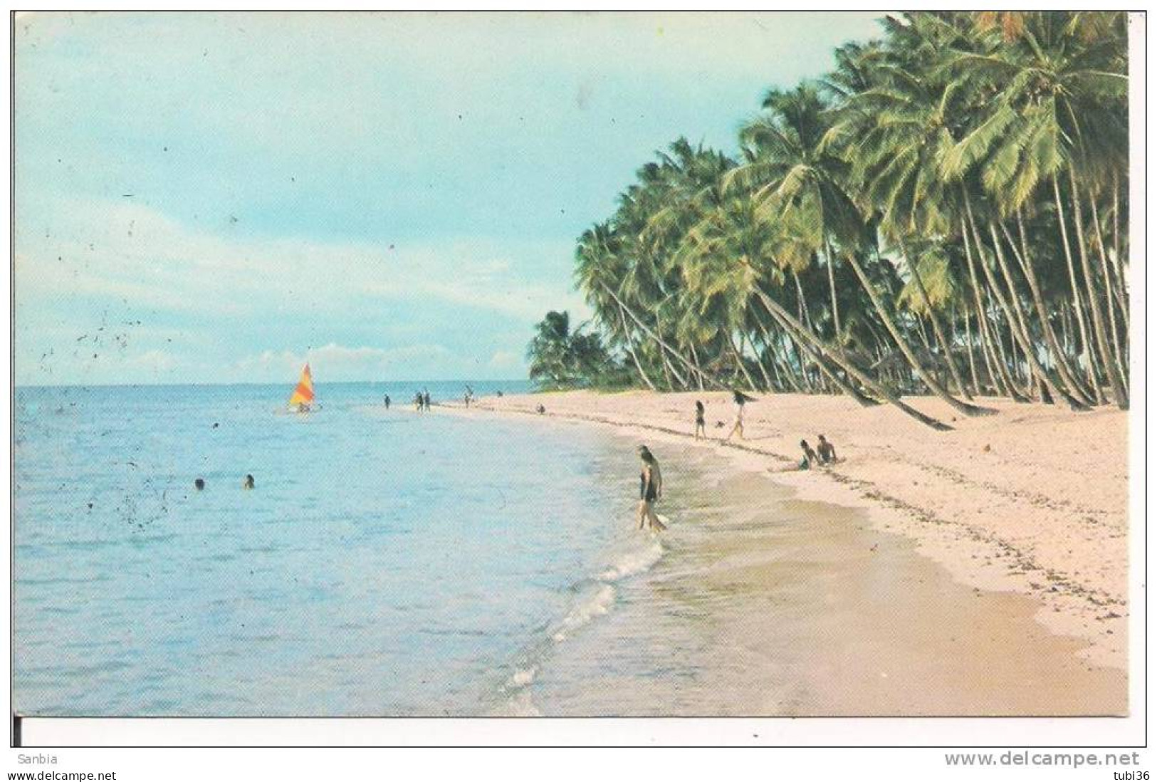 GREETINGS FROM TOBAGO,postcard, Color, Used 1971 For Italy, Port Of Spain Placed Stamp Plate, Small Size 9 X 14, - Trinidad & Tobago (1962-...)