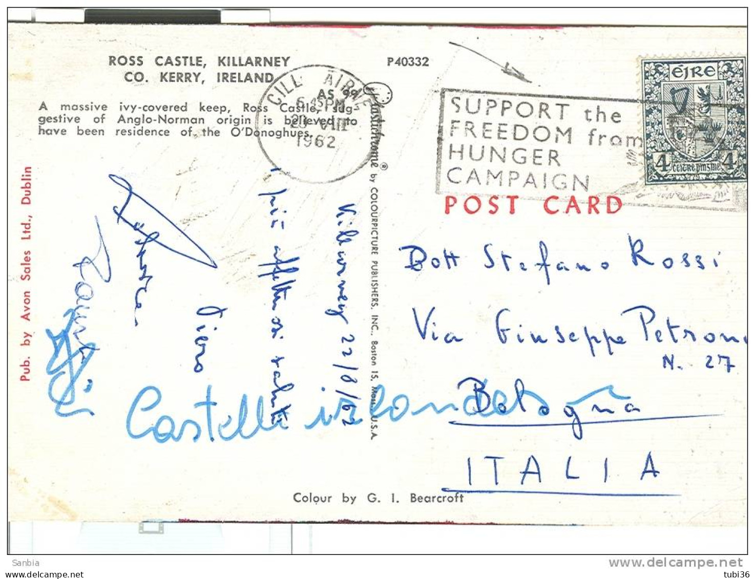 IRLANDA -POSTCARD, COLOR, USED, 1962, SMALL SIZE 9 X 14 - Kerry
