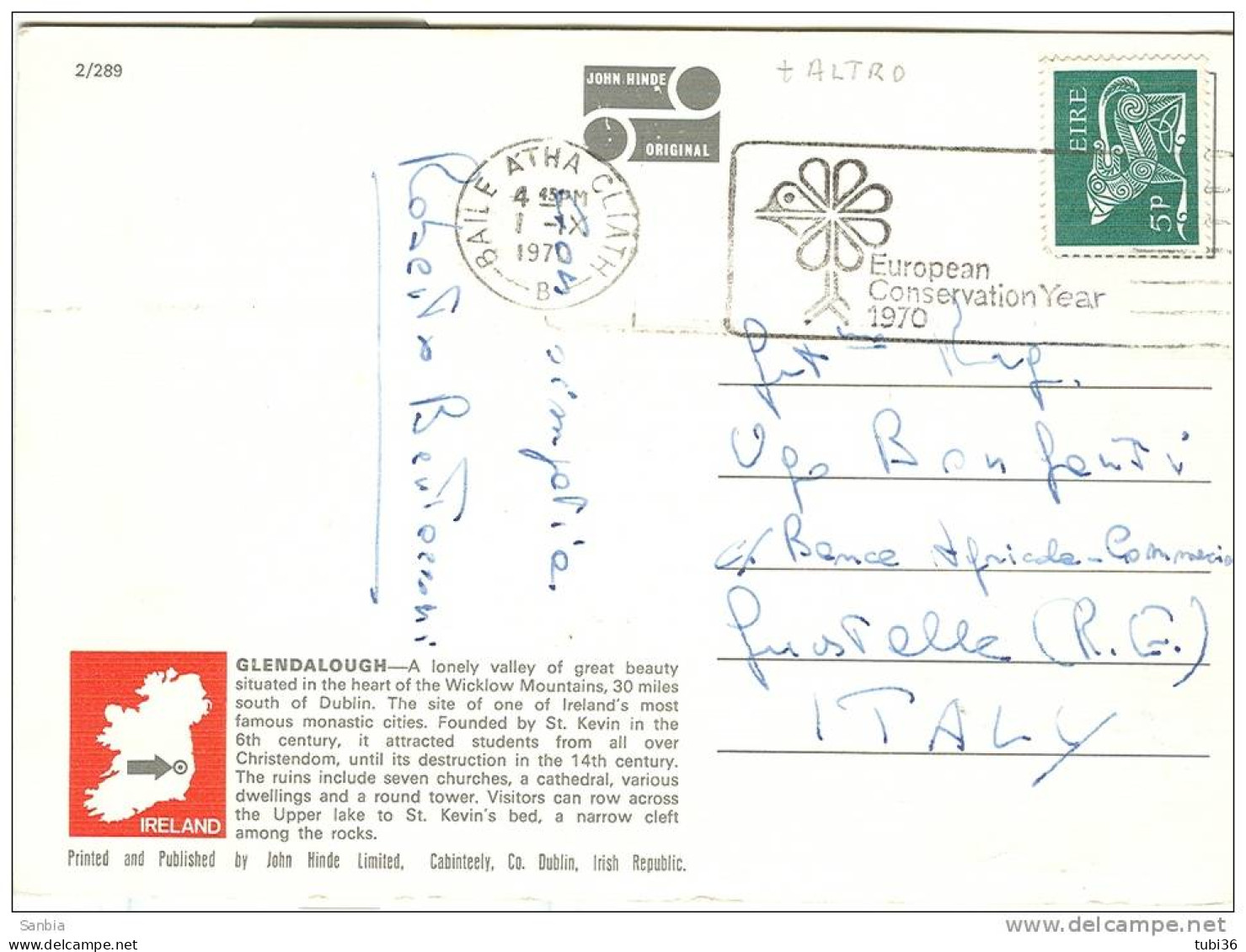 IRLANDA - POSTCARD, COLOR, USED, 1971, - Wicklow