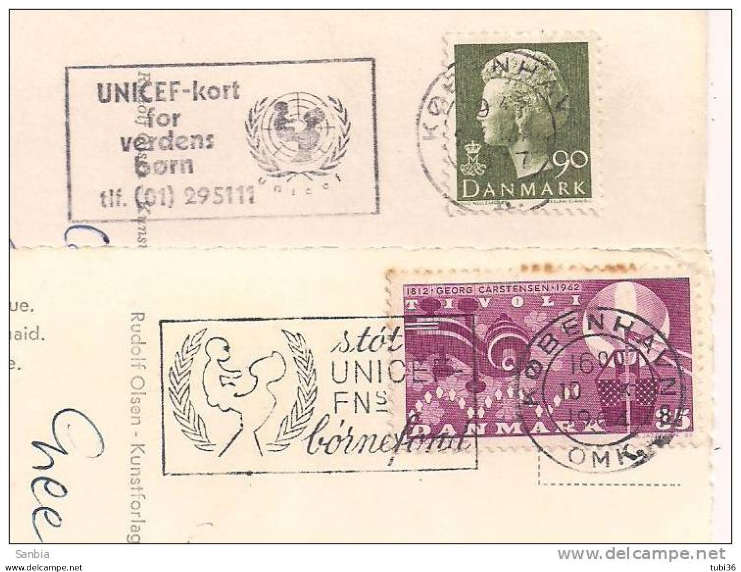 DANMARK,  UNICEF, TWO-FIGURED STAMPS 1964, 1977, TRAVEL TO ITALY ON POSTCARDS, - UNICEF