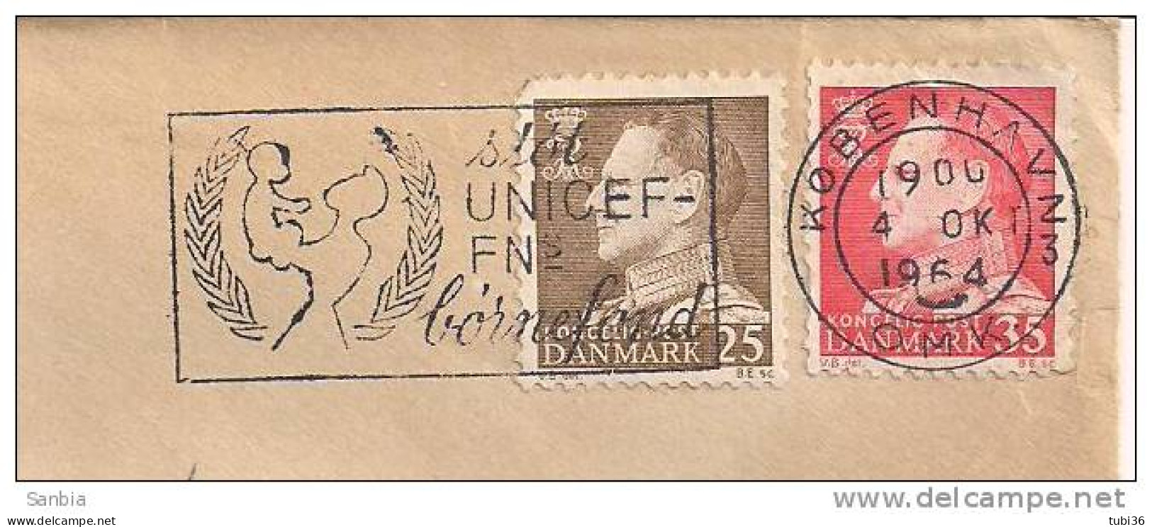 DANIMARCA, UNICEF, ANNULLO SPECIALE FIGURATO , POSTE TARGHETTA SU  BUSTA VIAGGIATA  1964, - UNICEF