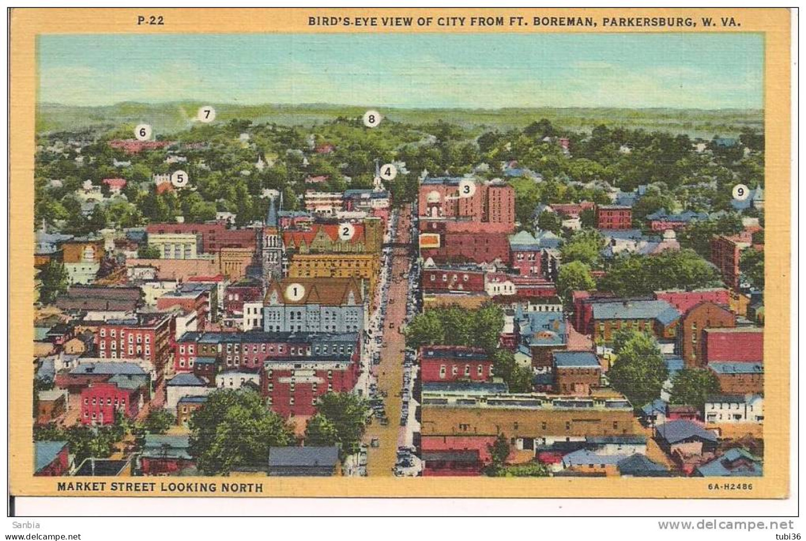 West Virginia Parkersburg Birds Eye View City From Fort Boreman Market Street Looking North,postcard, COLOURS, New, Smal - Parkersburg