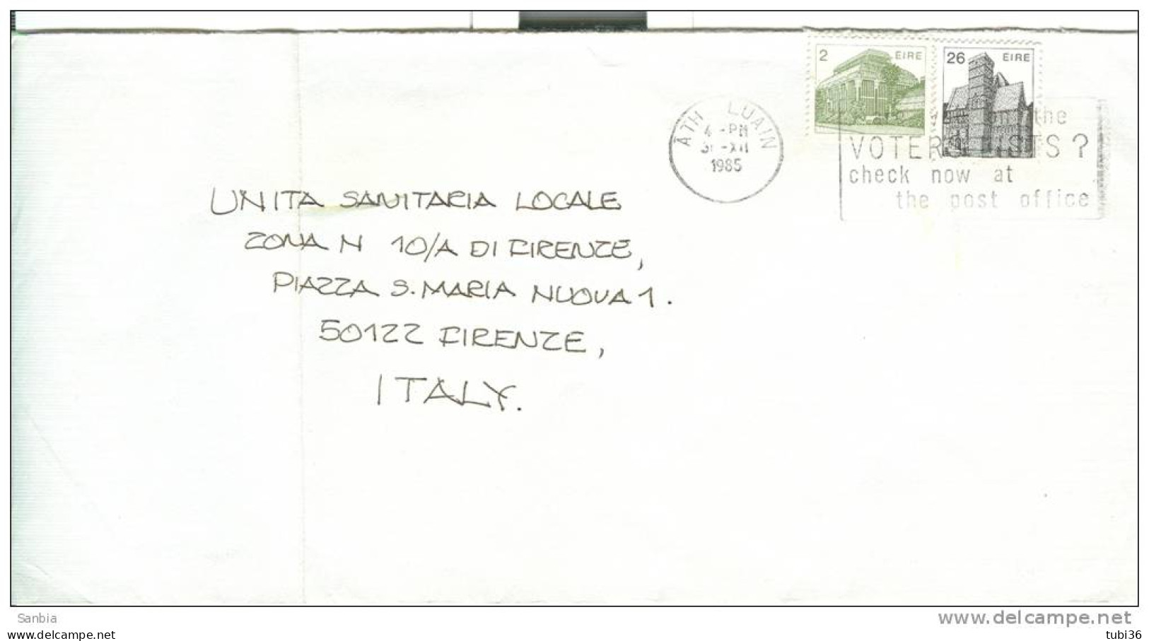 IRLANDA - POSTAL STAMP PLATE, THEMATIC POST OFFICE ON BAG ITALY DESTINATION, - Poste