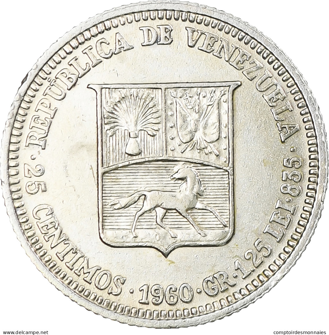 Monnaie, Venezuela, 25 Centimos, 1960, FDC, Argent - Venezuela