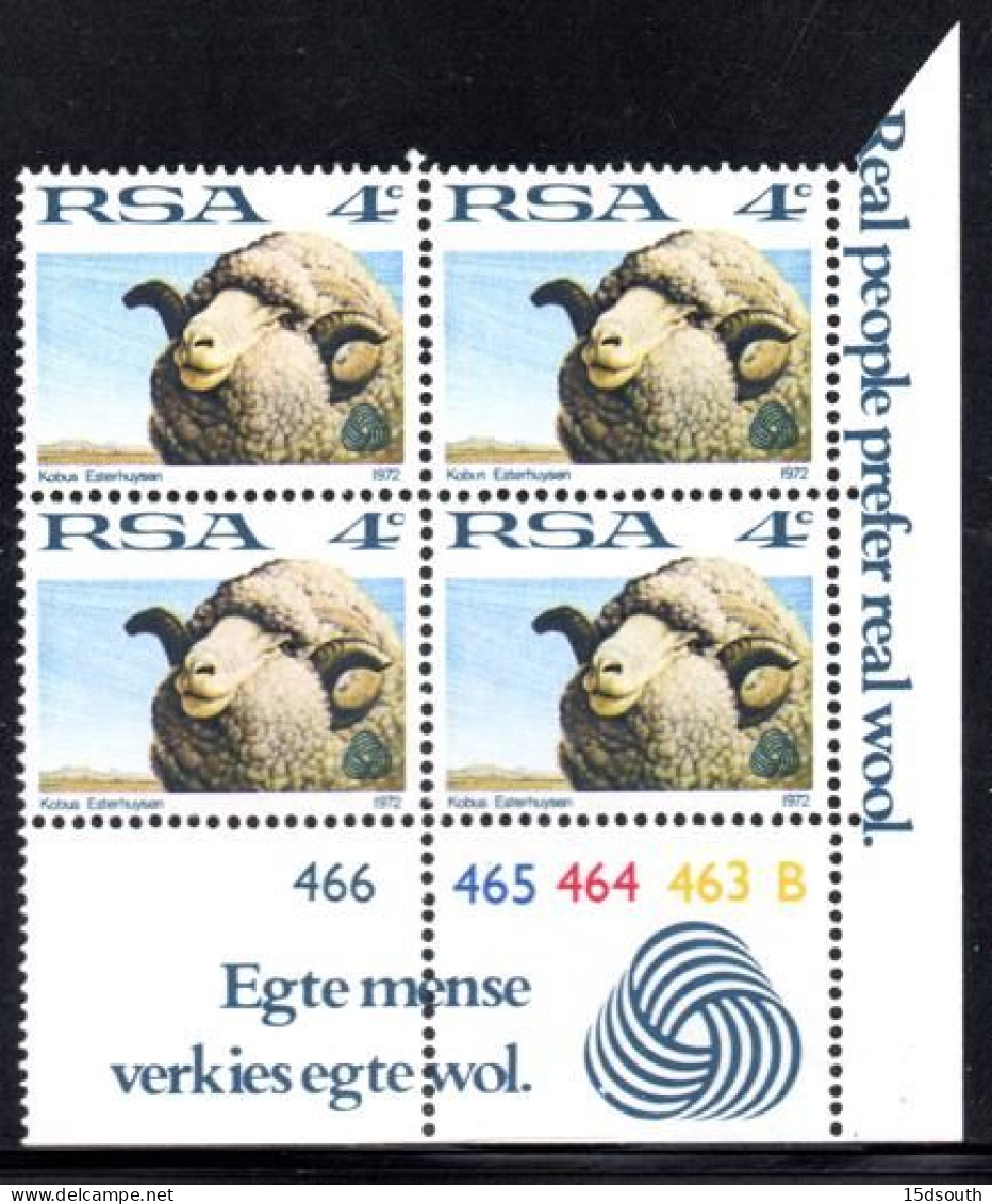 South Africa - 1972 Definitive 4c Sheep Control Block Pane B (**) # SG 310 - Hojas Bloque