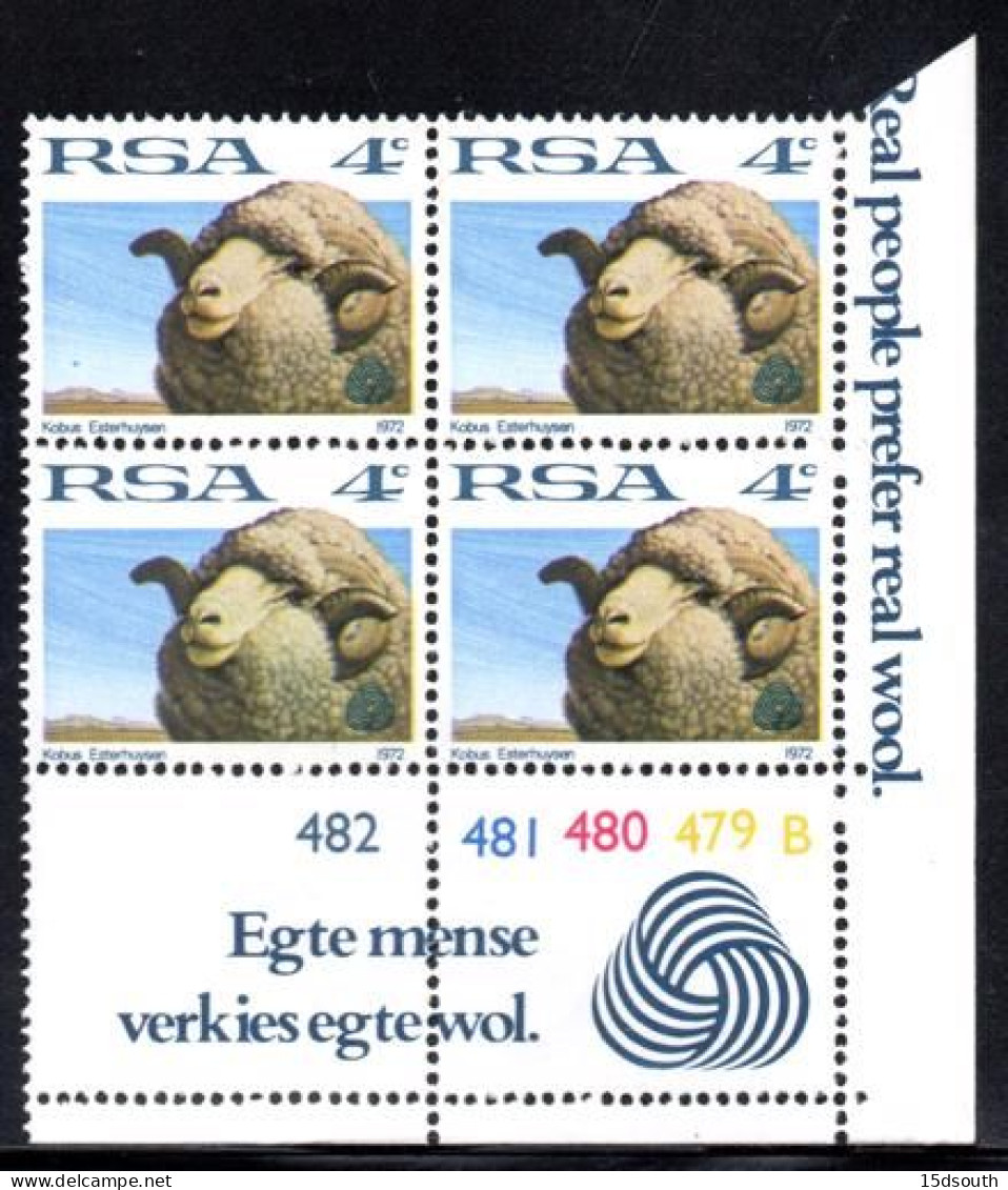 South Africa - 1972 Definitive 4c Sheep Control Block Pane B (**) # SG 310b - Blokken & Velletjes