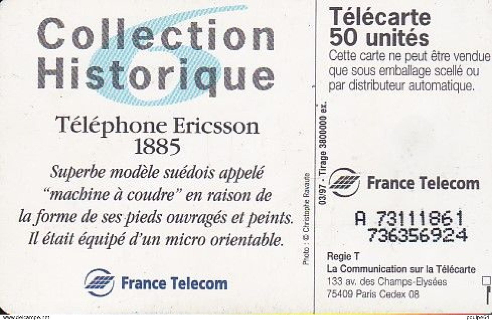 F725  03/1997 - ERICSSON - 50 SO3 - (verso : N° Impacts Deux Lignes Vers La Droite) - 1997