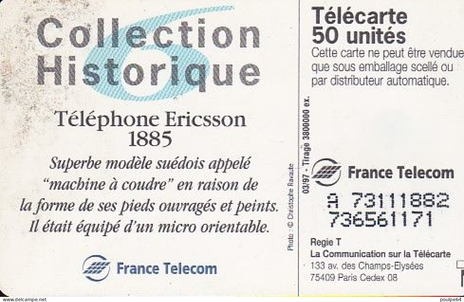 F725  03/1997 - ERICSSON - 50 SO3 - (verso : N° Impacts Deux Lignes Vers La Gauche Sous Le A) - 1997