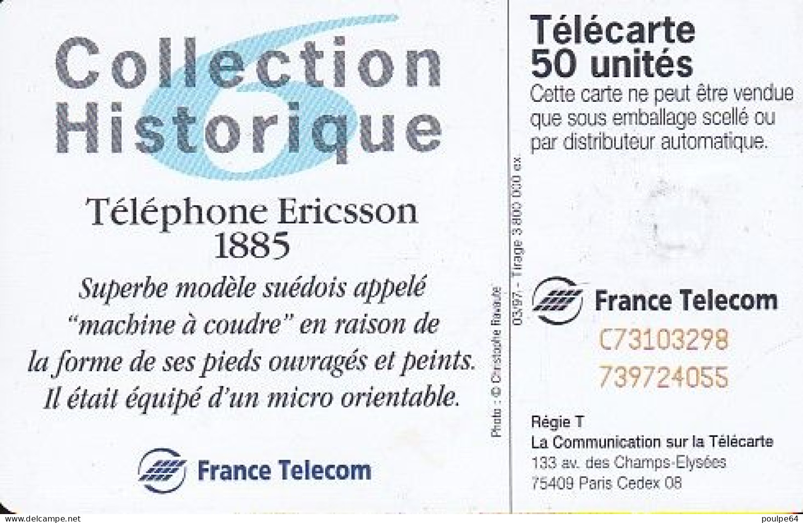 F725A  03/1997 - ERICSSON - 50 SC7 - (verso : N° Rouges Vers Le Haut) - 1997