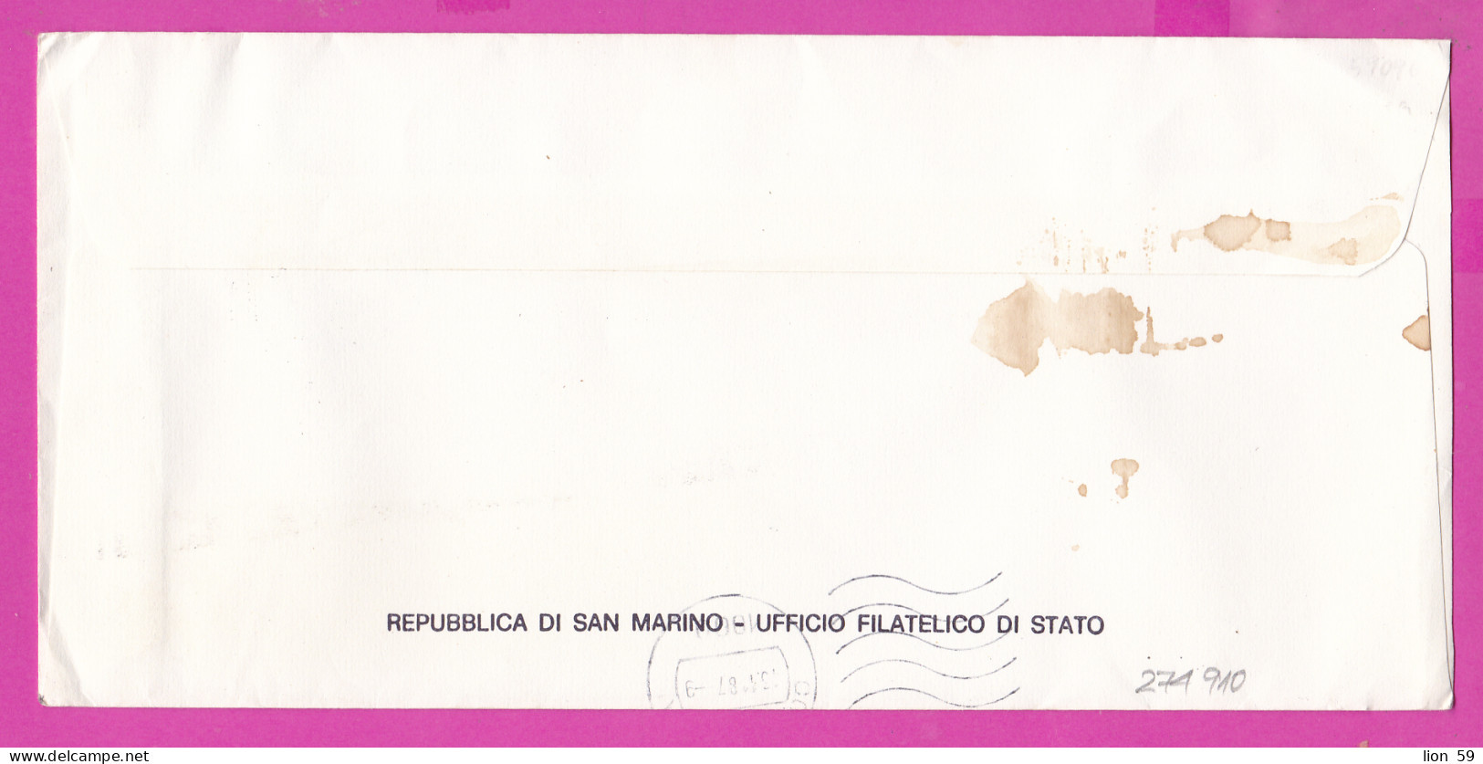 274910 / San Marino FDC 1987 - 400 L.  Sculptures Ballet Ballerina , I.P.z.S. - Roma Filanci - TPA To Sofia BG - Covers & Documents