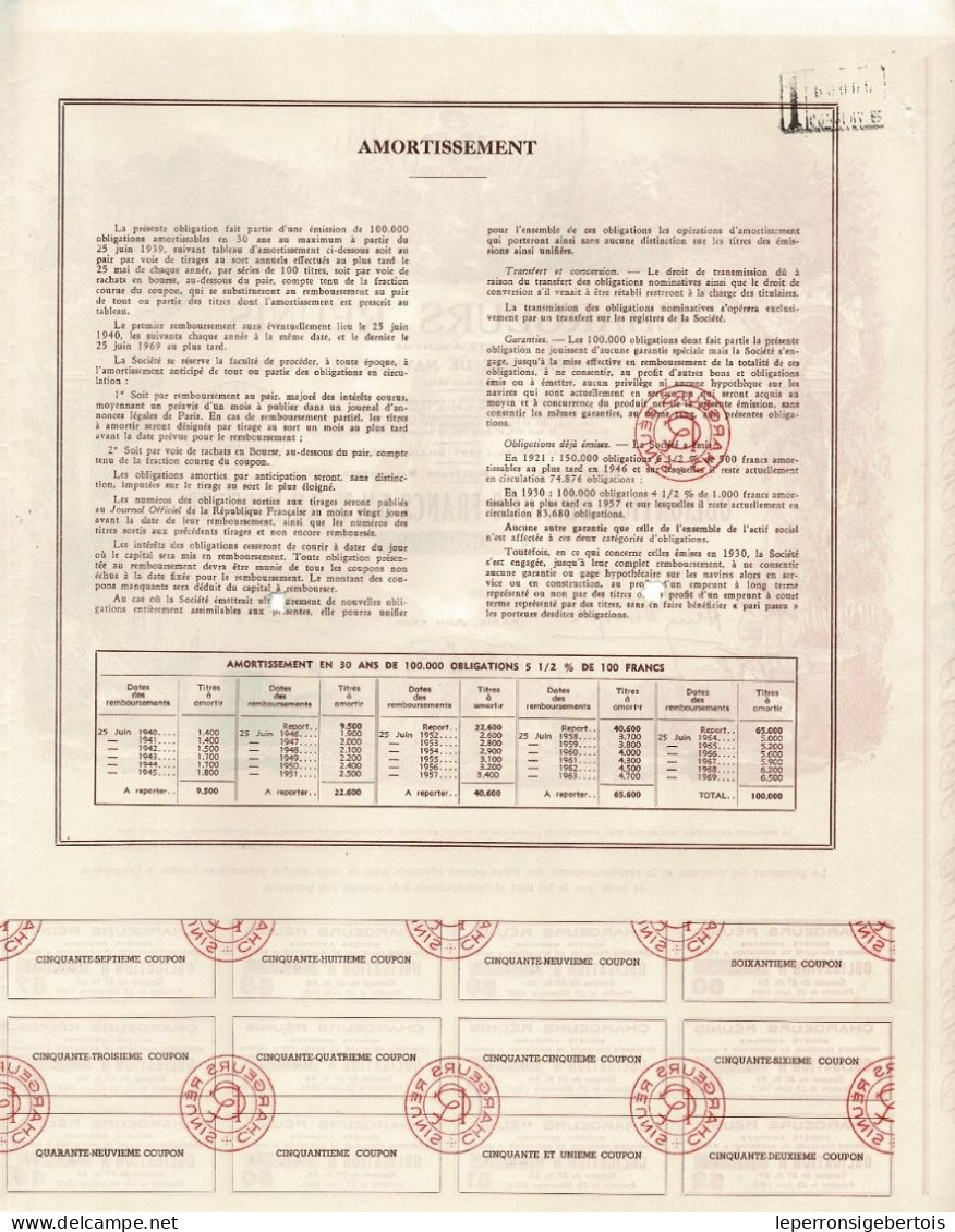 Obligation De 1939 - Chargeurs Réunis - Compagnie Française De Navigation à Vapeur - Déco - N°059.758 - Navy