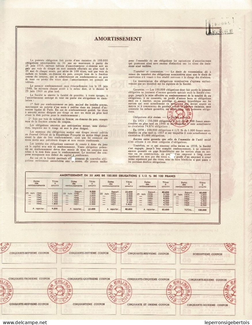 Obligation De 1939 - Chargeurs Réunis - Compagnie Française De Navigation à Vapeur - Déco - N°059.758 - Navigation