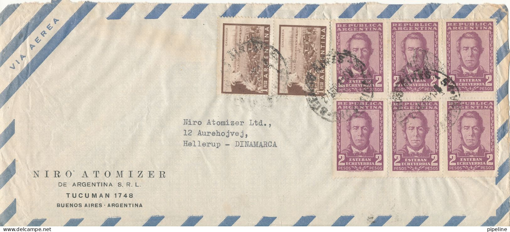 Argentina Air Mail Cover Sent To Denmark 1958 With A Lot Of Stamps - Posta Aerea