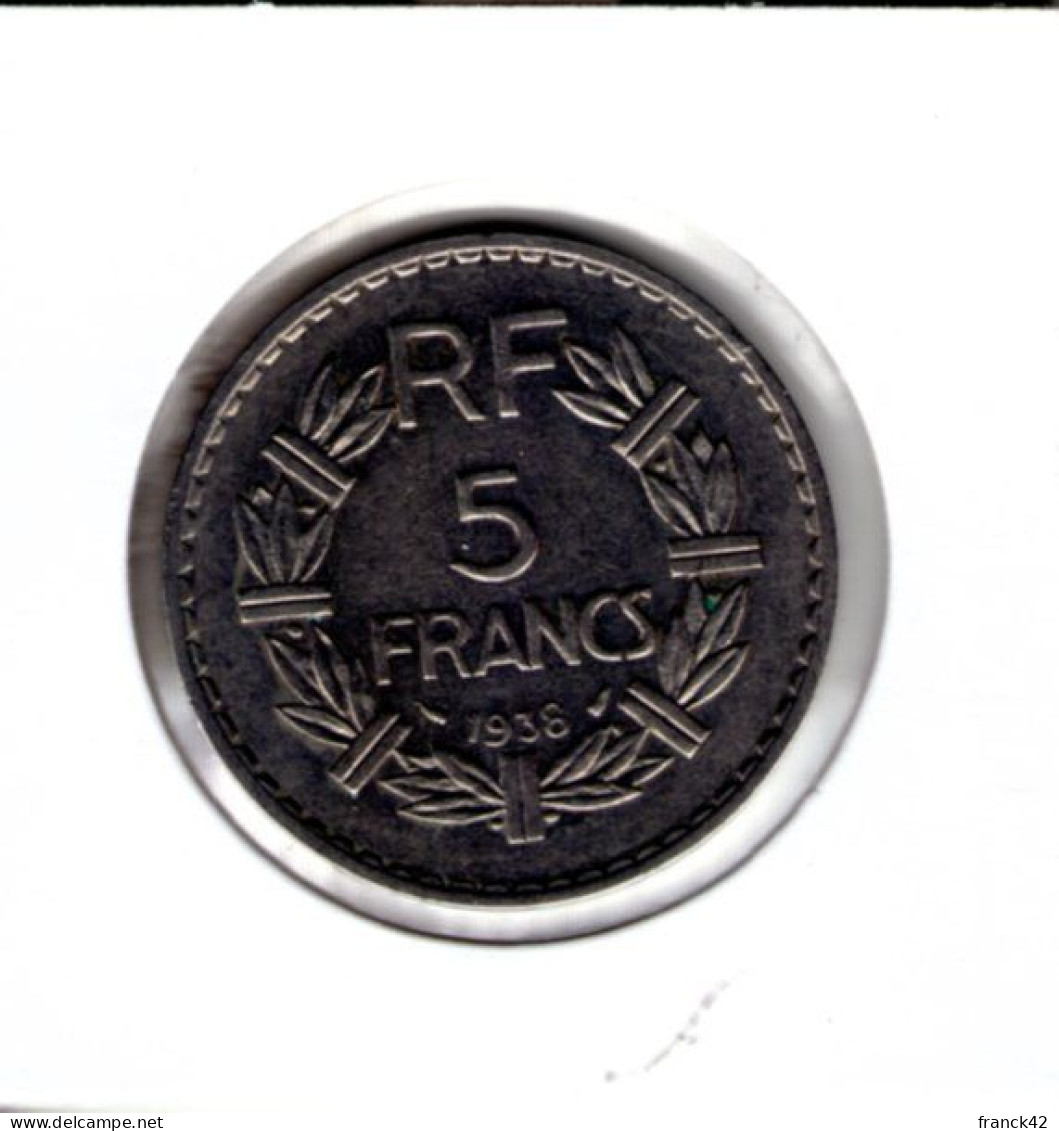 France. 5 Francs Lavrillier Nickel  1938 - 5 Francs