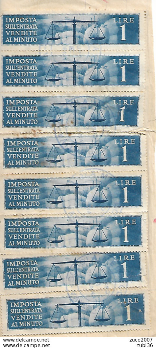 IMPOSTE SULL'ENTRATA-VENDITE AL MINUTO- BLOCCO LIRE 1x8 Usate - Fiscaux