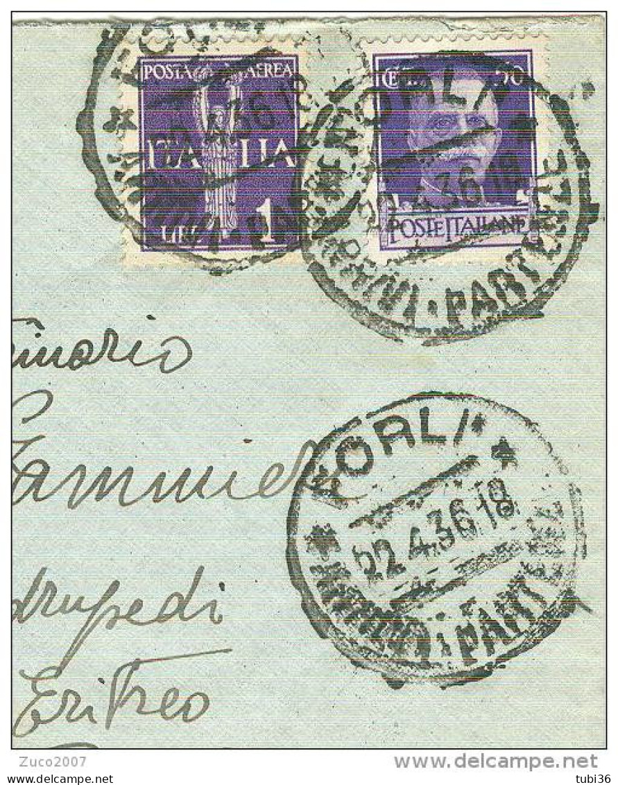 IMPERIALE Cent.50+50 AEREA, IN TARIFFA  POSTA MILITARE PER ERITREA, A.O.I.,1936,FORLI - ERITREA - Eritrée