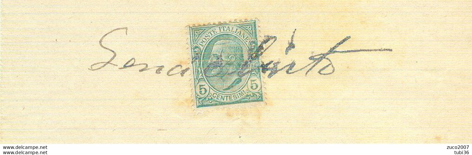 VITTORIO EMANUELE III Cent.5 (s81),SU RICEVUTA PRIVATA,anno 1914,USO MARCA DA BOLLO, - Fiscale Zegels