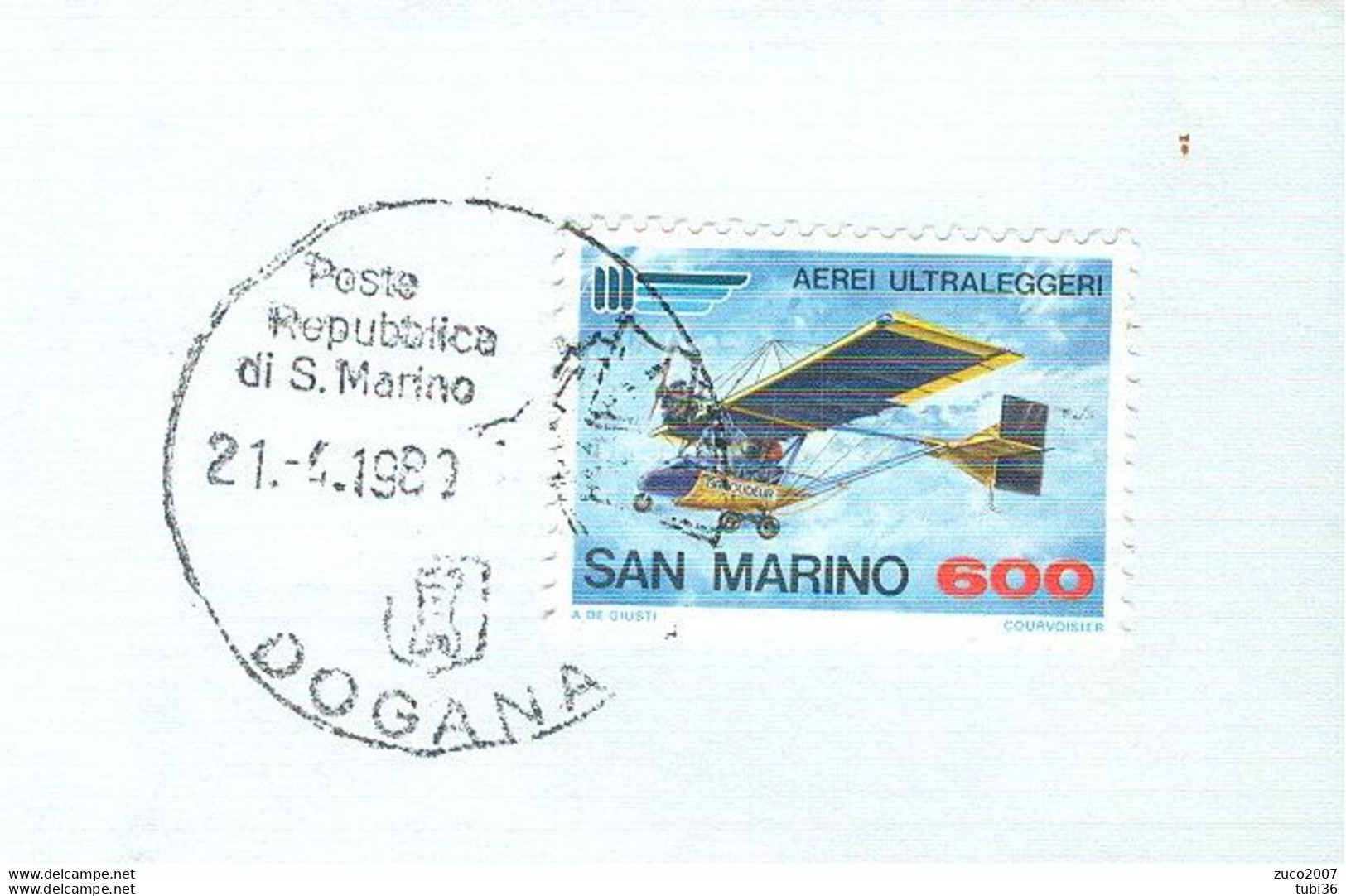 SAN MARINO-AEREI ULTRALEGGERI £.600- ISOLATO TARIFFA FATTURA COMM,1989.-POSTE DOGANA - VICENZA - Storia Postale