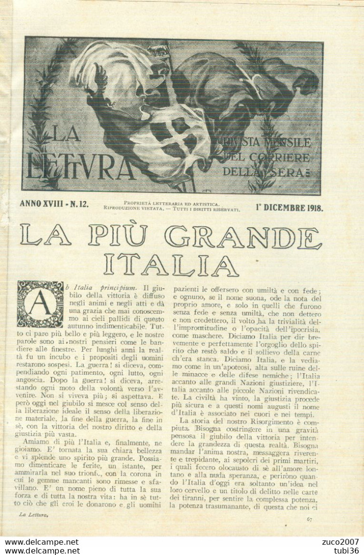 LA LETTURA-RIVISTA MENSILE-CORRIERE DELLA SERA-1918-N.12- "LA LIBERAZIONE DI TRIESTE" - First Editions